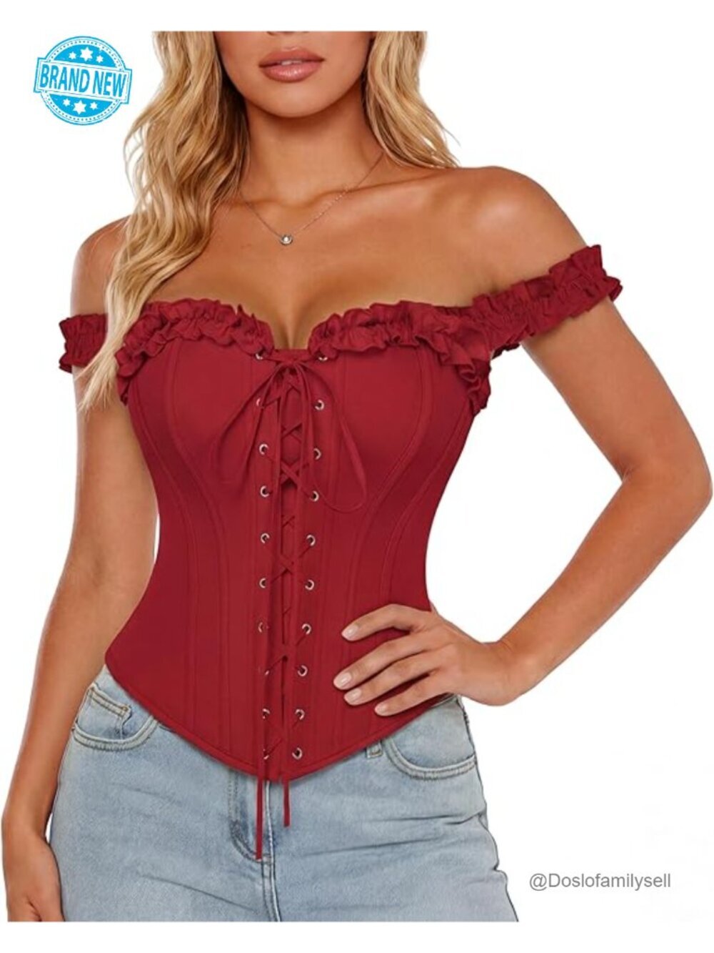 Lace Up Overbust Corset Bustier Top with Detachable Straps